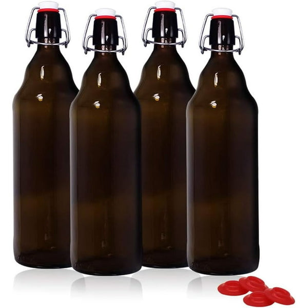 32 oz Amber Glass Beer Bottles for Home Brewing with Flip Caps, Case of 4