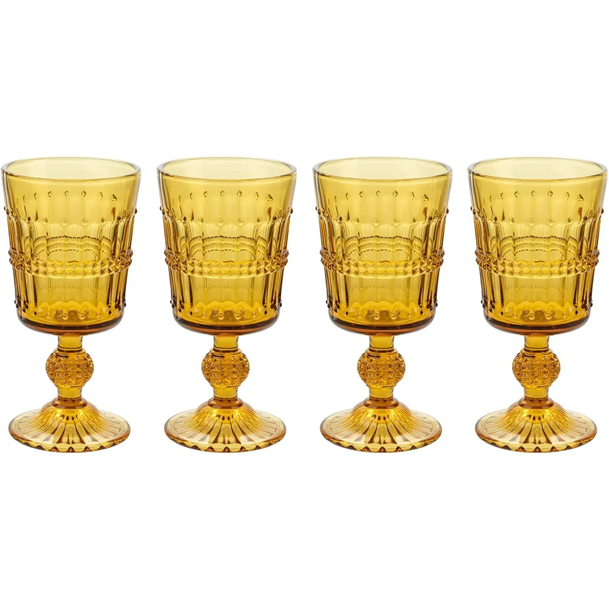 American Atelier Vintage Amber Beaded Wine Glasses Set of 4