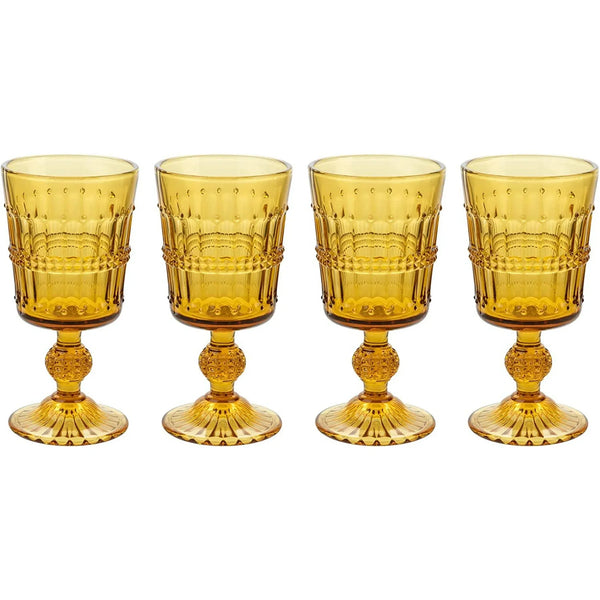 American Atelier Vintage Amber Beaded Wine Glasses Set of 4