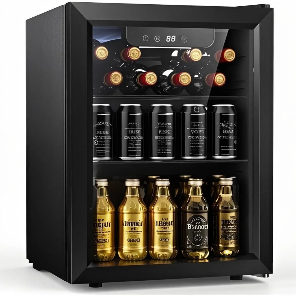 Auseo 1.7 cu.ft 16 Bottle Wine Cellar, 68 Cans Mini Fridge w/ Glass Door