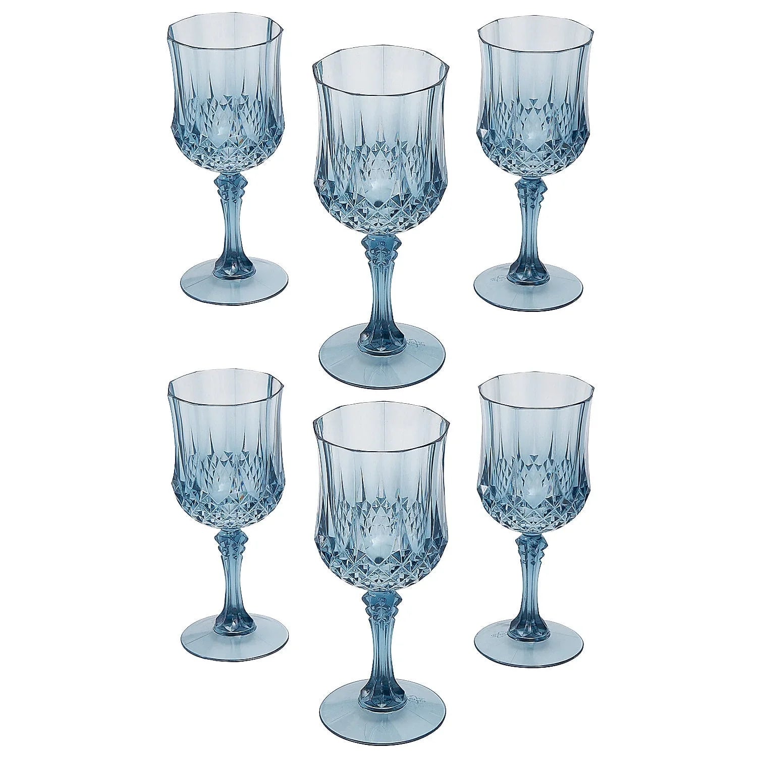 Fun Express Dusty Blue Patterned Plastic Wine Glasses 8 oz - Bulk 48 Ct
