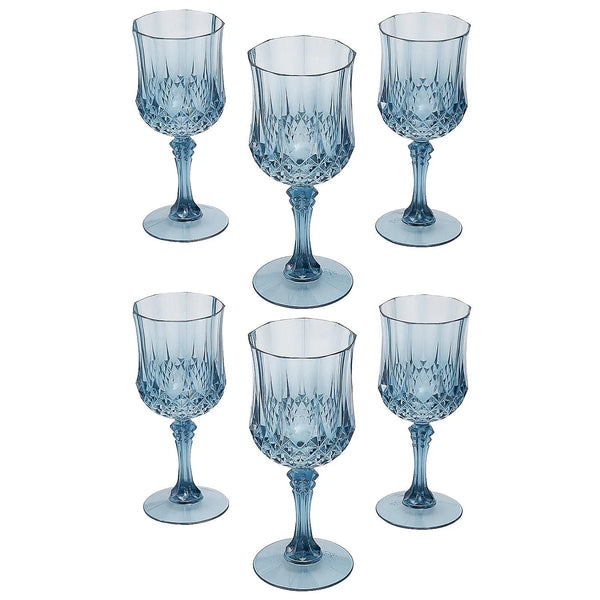 Fun Express Dusty Blue Patterned Plastic Wine Glasses 8 oz - Bulk 48 Ct