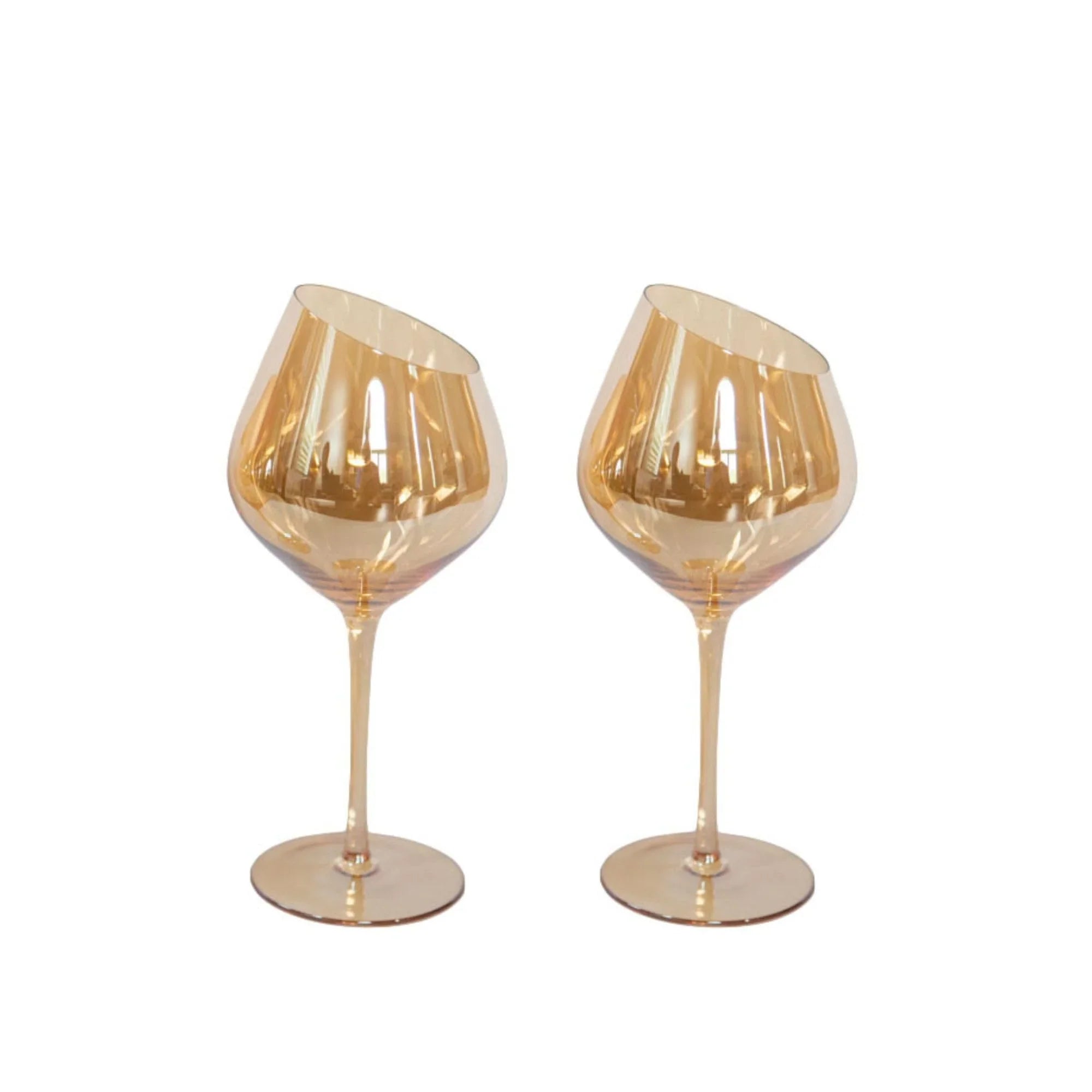 Jeanne Fitz Jeanne Fitz Slanted Gold Wine Glasses, Set of 2. Unique Wine Glasses