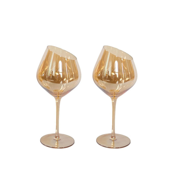 Jeanne Fitz Jeanne Fitz Slanted Gold Wine Glasses, Set of 2. Unique Wine Glasses