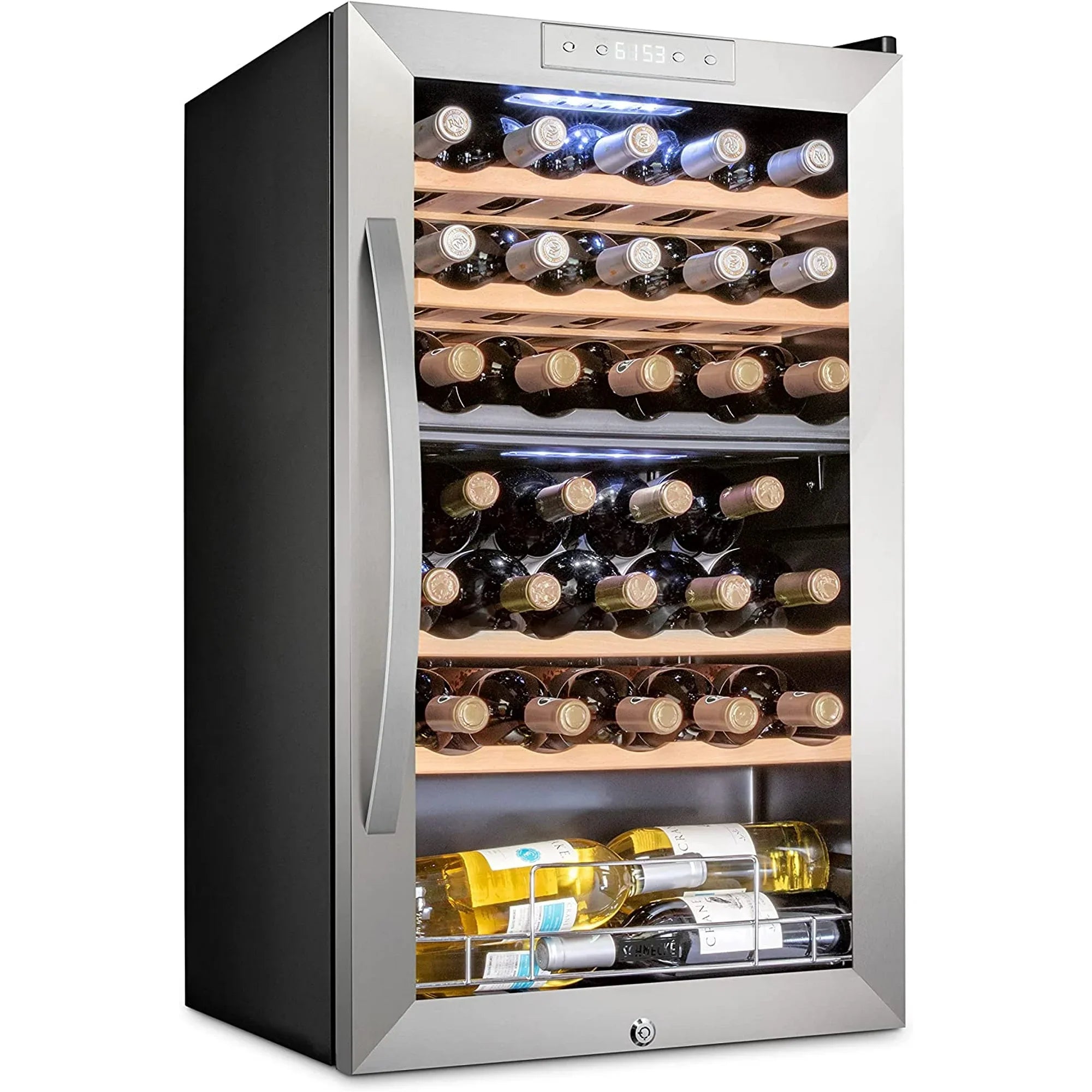 Schmecke Wine Fridge, Dual Freestanding Wine Refrigerator, 33 Bottle Wine Cooler