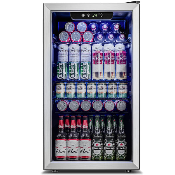 Simzlife 126 Can Beverage Refrigerator and Cooler with Glass Door for Home