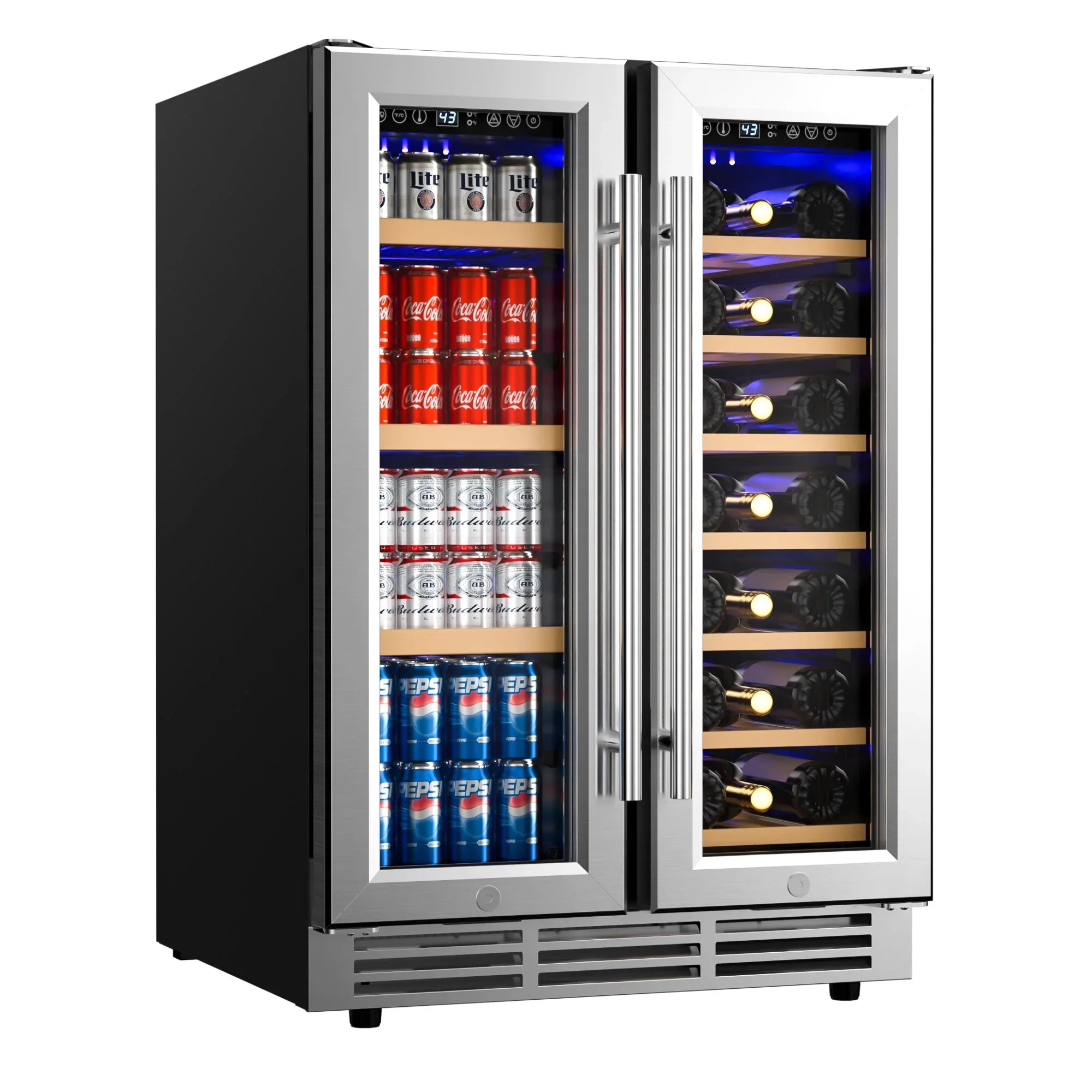 Simzlife 24 Inch Dual Zone Beverage Refrigerator with Glass Door Hold 21 Bottles&88 Cans