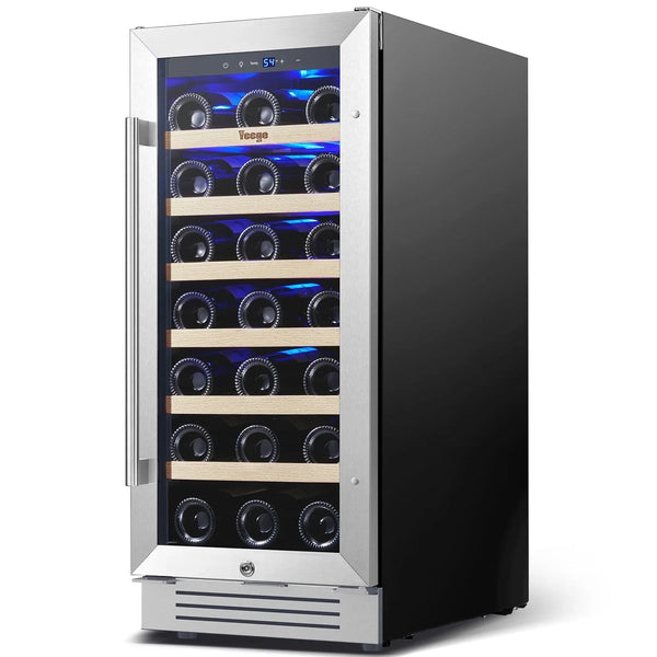 Yeego 15" Wine Refrigerators, 33 Bottle Wine Fridge,Freestanding & Built-in Wine Cooler